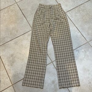 4th & Reckless Tan Brown Plaid Pleated Wide Leg Trouser Pants 2 Trousers